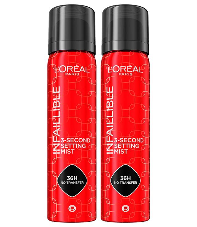 L'Oréal Paris L\'Oréal Paris Infaillible Facial Makeup Setting Spray, 3 Second Setting, 36H No-Transfer, Waterproof, Lightweight Formula, Quick Drying, Sweat and Water Resistant, 2 Bottles of 75ml