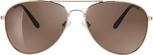 Adult sunglasses, aviator style with gold frame, brown tinted lenses, 1 pc.