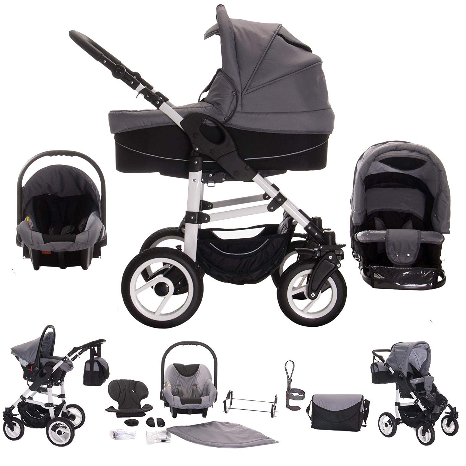 Bebebi Paris 3-in-1 Pushchair Complete Set, Hard Rubber Wheels