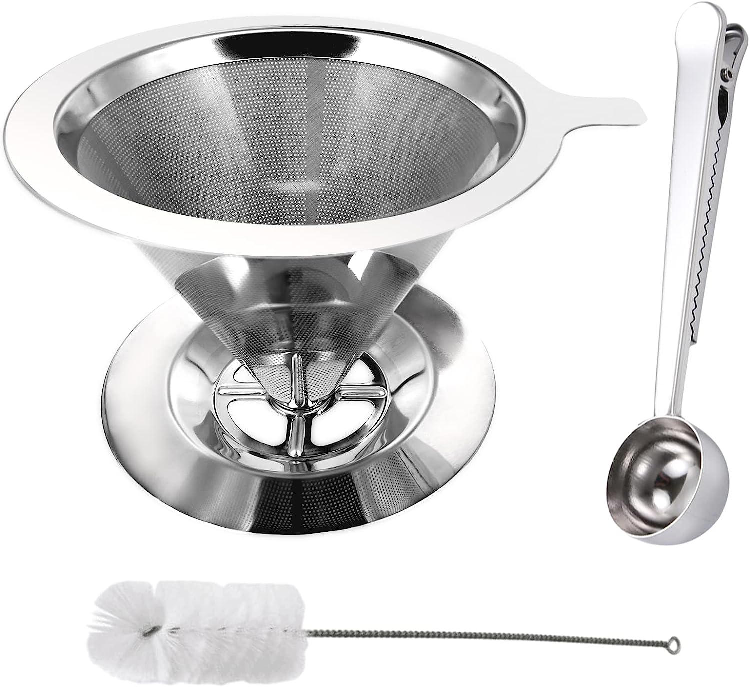 Ttyship® Reusable Coffee Filter Stainless Steel With Coffee Measuring Spoon and Cleaning Brush, Permanent Filter Coffee, Suitable for Preparation of Manual Coffee