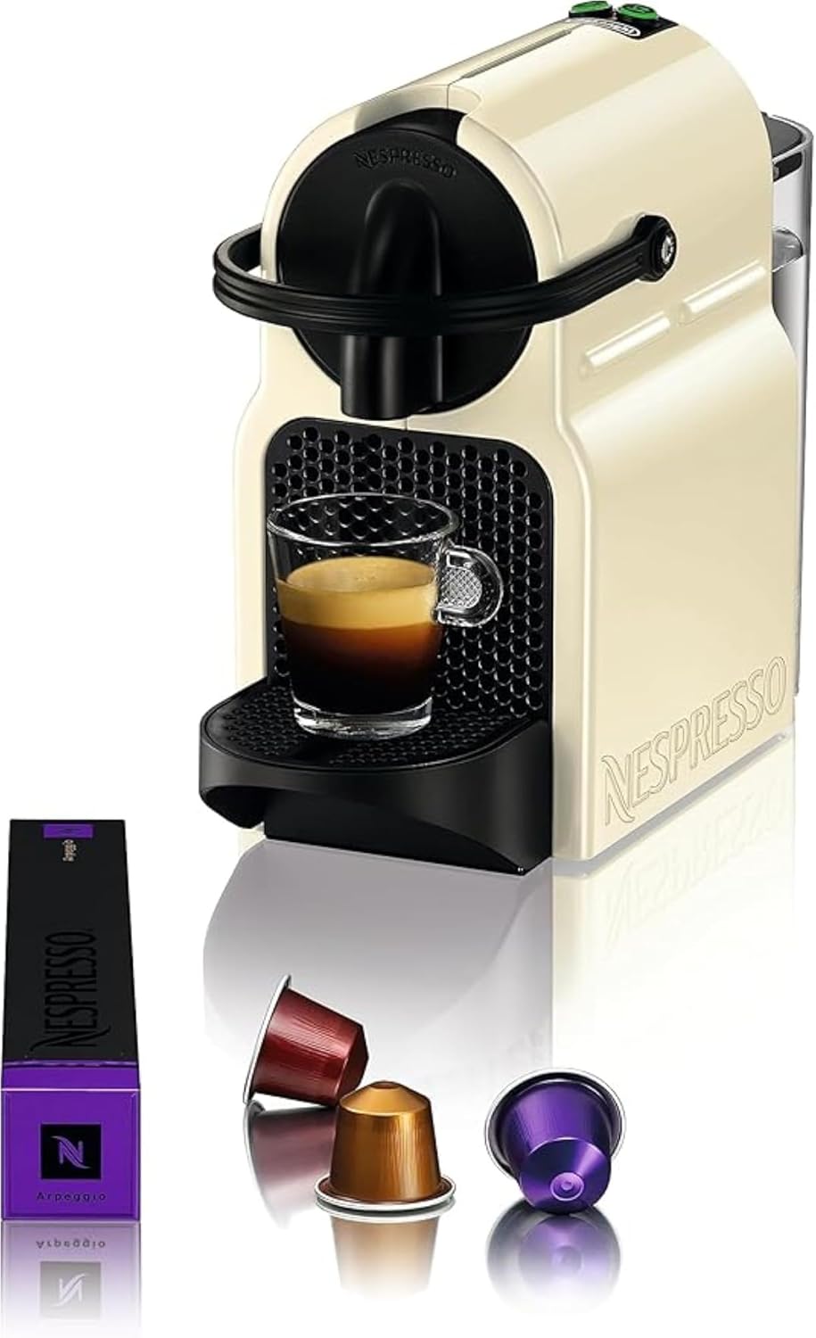 Nespresso De\'Longhi EN 80.CW Inissia Capsule Machine, High Pressure Pump and Energy Saving Function, Automatic Power Off 9 Minutes, Cup Capacity for Espresso and Lungo, 0.7 L Water Tank, Vanilla Cream