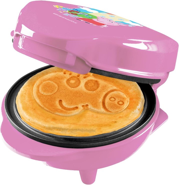 Bestron Peppa Pig Waffle Iron, Mini Waffle Iron in Unique Peppa Pig Design, for Children\'s Birthdays, Easter and Christmas, Includes Baking Light, Waffle Size: Diameter 10 cm, Official Licensed Product,