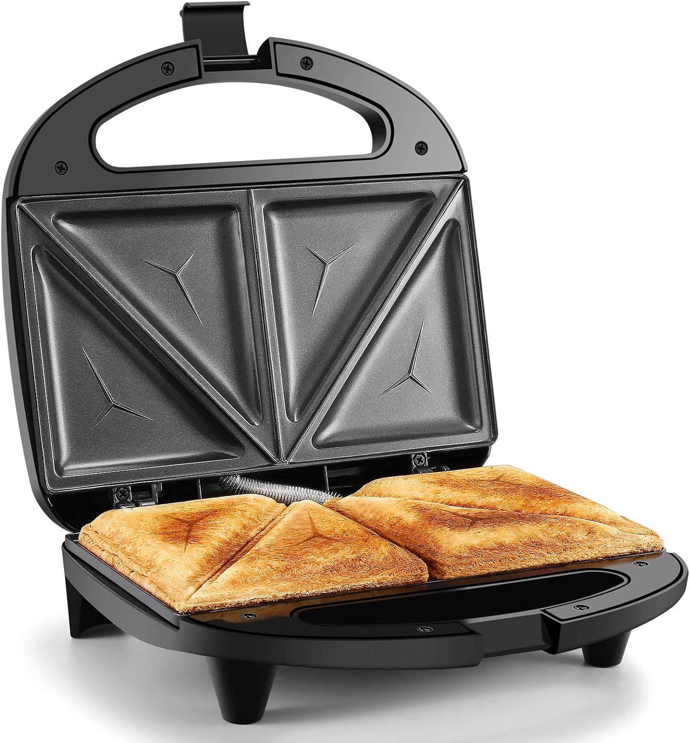 Yashe sandwich maker for 2 sandwiches, sandwich toaster 2-layer non-stick coating, quick heating toaster, heat insulated handle, non-stick plate, automatic temperature control, black