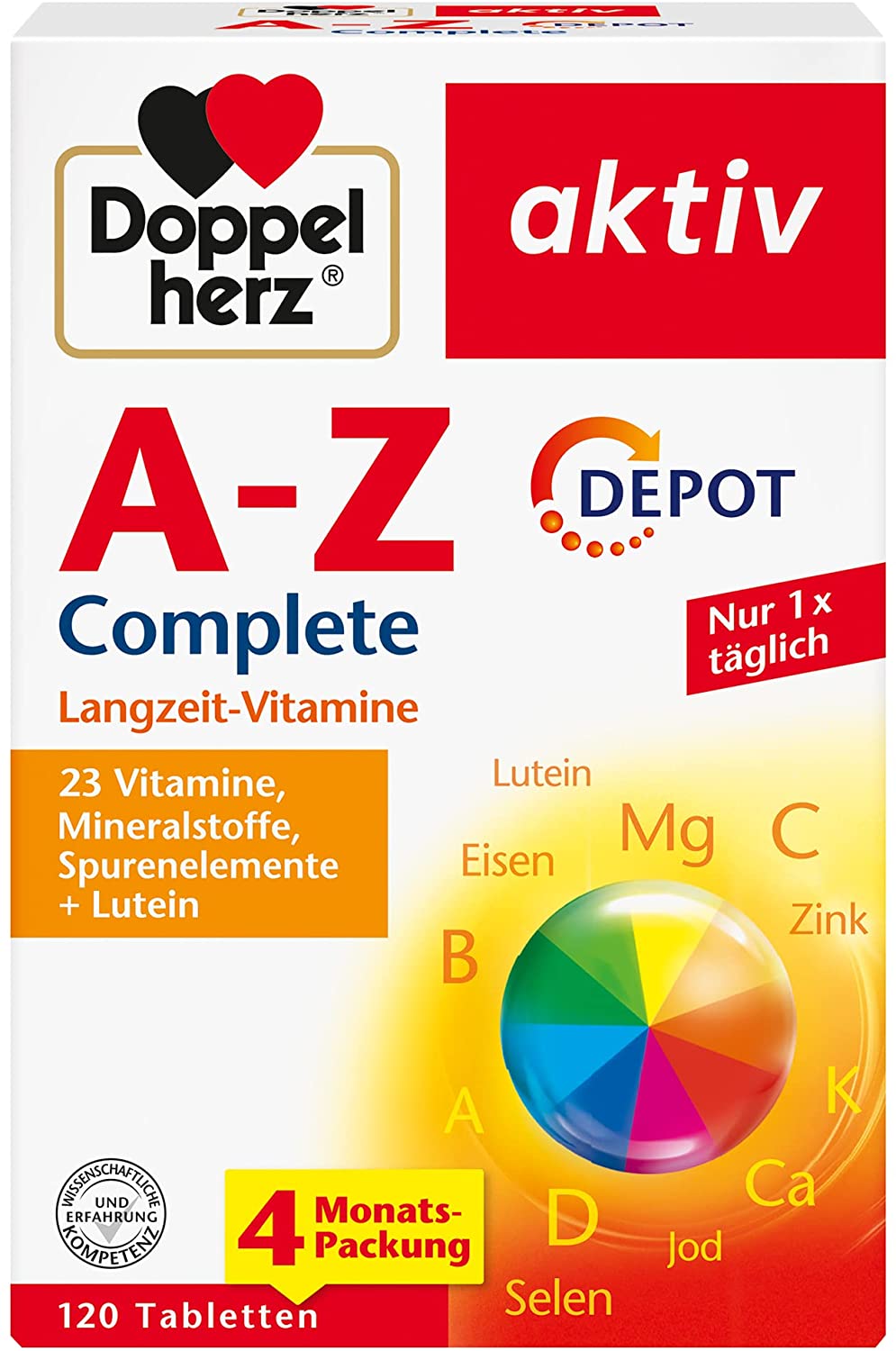 Doppelherz A -Z Depot - with important vitamins, minerals and trace elements plus lutein - 120 tablets