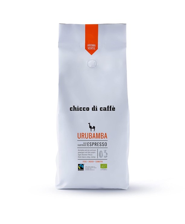 chicco di caffè | Organic Espresso Urubamba | Roasted Whole Coffee Beans | 80% Arabica - 20% Robusta Espresso Beans | Organic Cultivation | Fairtrade