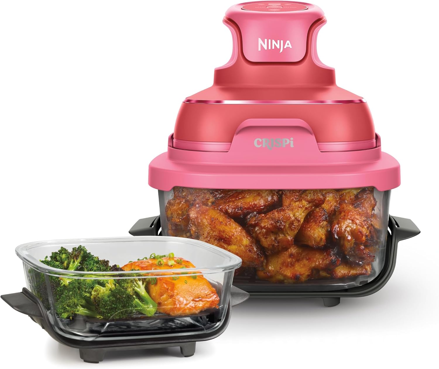 Ninja CRISPi Portable Hot Air Fryer, 3.8L & 1.4L, 4-in-1: Hot Air Frying, Roasting, Keeping Warm, Cracking, Compact, 6 Servings, 2 Glass Containers & Lids 1700W, Cherry FN101EUDR