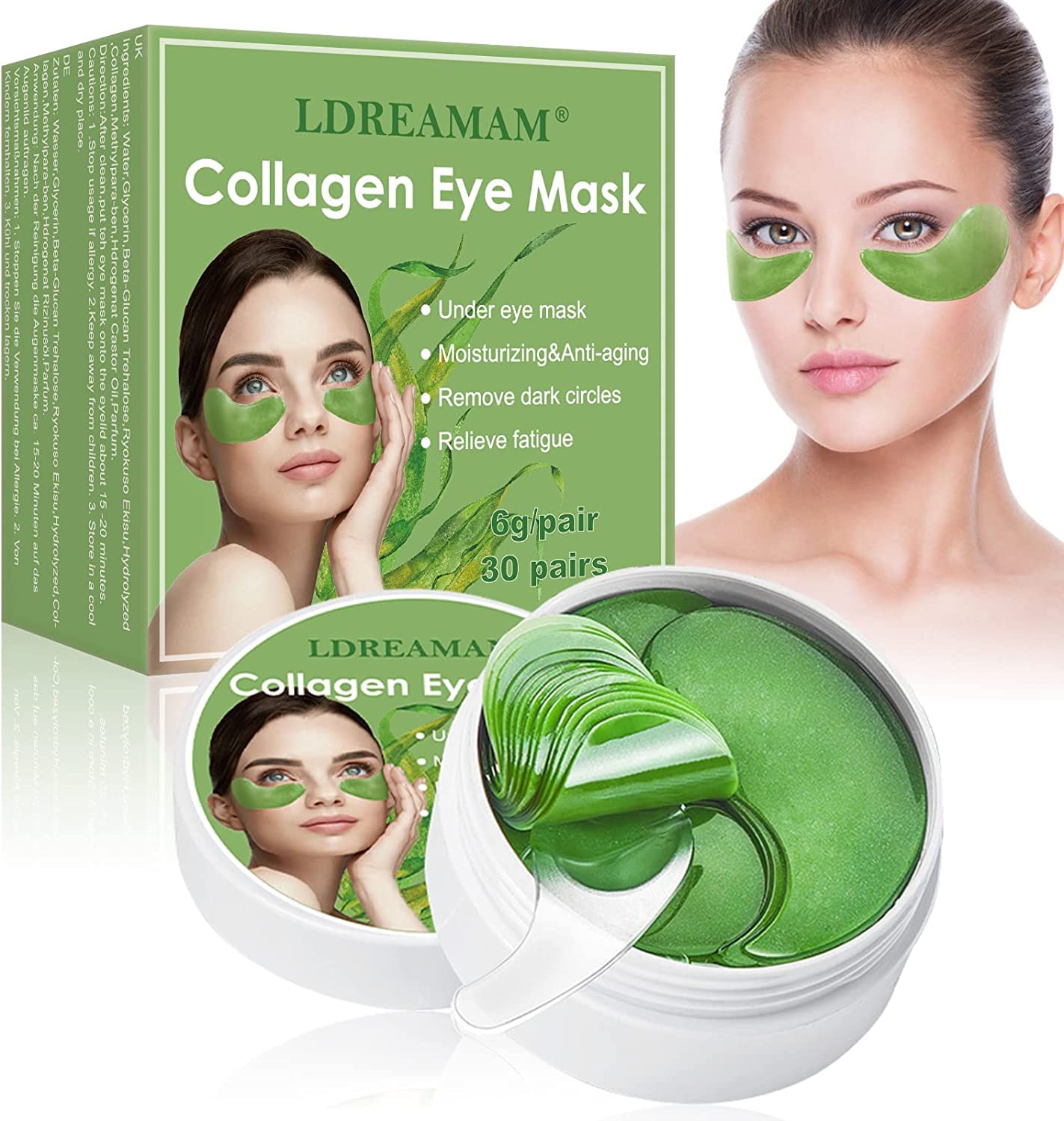 LDREAMAM Collagen Eye Maske,Augenpads,Eye Patch,Eye pads,Feuchtigkeitsspendende Eye pad mask,Für Moisturising Entfernen Augenringe, Falten and Tränensäcke Care(30 Paar)