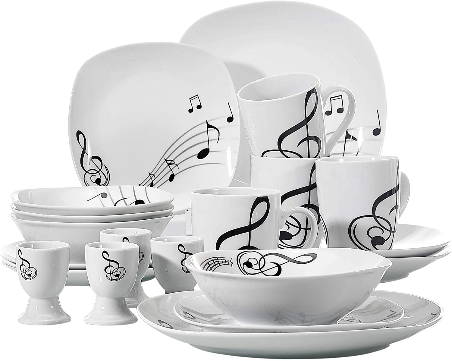 VEWEET Teresa Dinner Service Porcelain 18/36-Piece Crockery Set 20/40-Piece Breakfast Service, 24/48-Piece Dinner Service, 30/60-Piece Combined Dinner Service Set