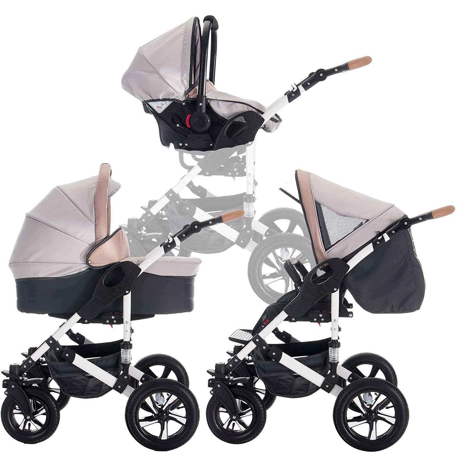 Bebebi myVARIO 3-in-1 Combi Pushchair Hard Rubber Colour: myHoney