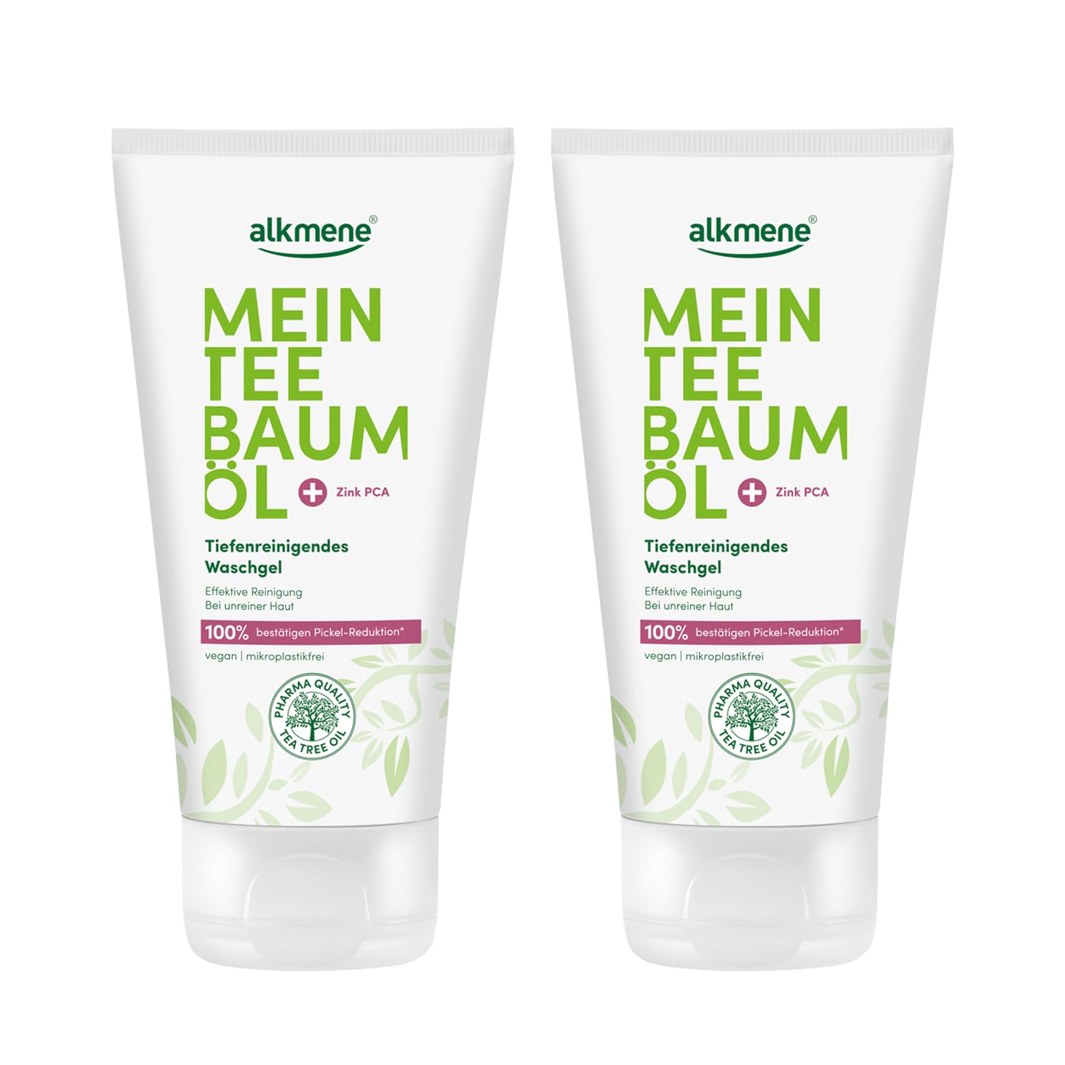 alkmene 2 x Tea Tree Oil Wash Gel Blemished Skin 150 ml - Pimple Reduction 100% Confirmed - Deep Cleansing Anti Pimple Face Cleansing Vegan