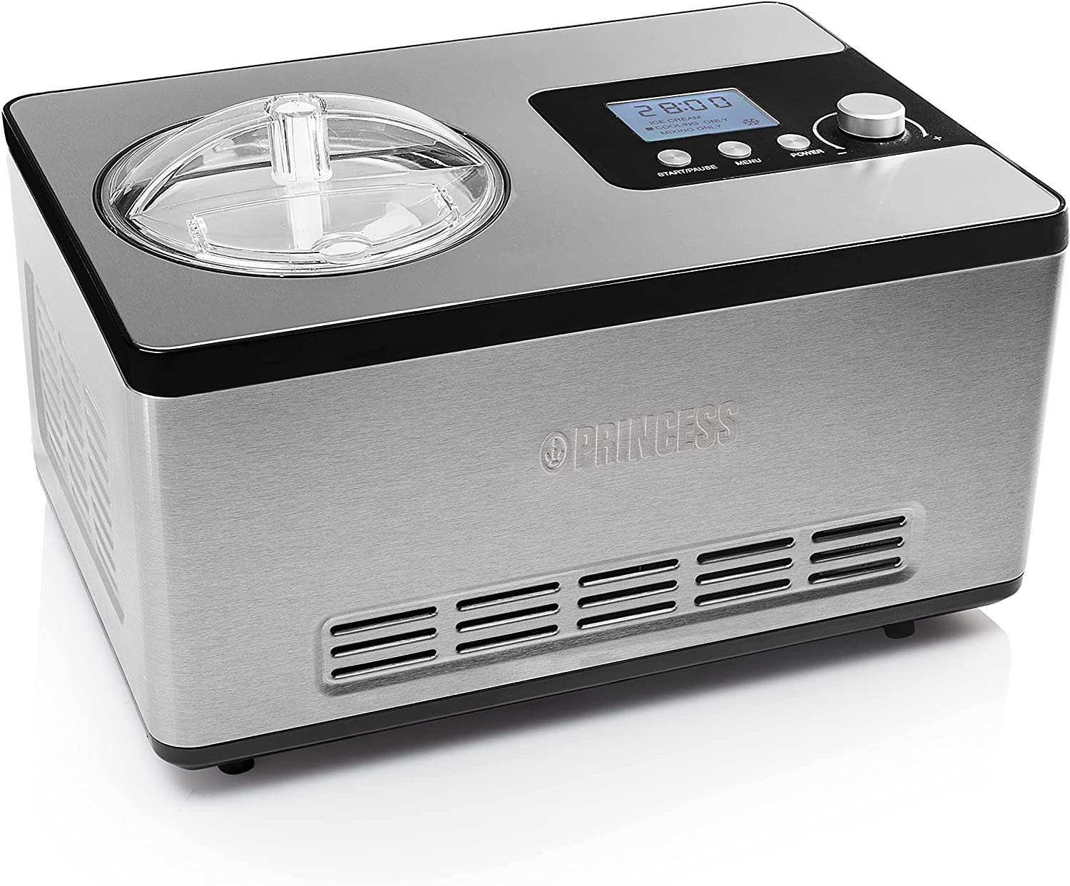 Princess Professional Stainless Steel Ice Cream Maker with 3 Power Levels and Built-in Cooling Compressor - 2L Capacity [Ice Cream, Frozen Yogurt, Sorbets and Granita], 282604