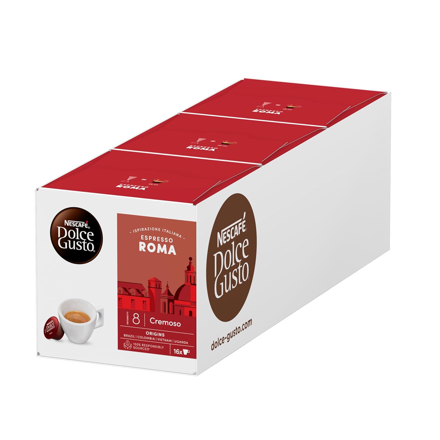 NESCAFÉ DOLCE GUSTO Inspirazione Italiana Espresso Roma Coffee Capsules Pack of 3 (3 x 16 Capsules)