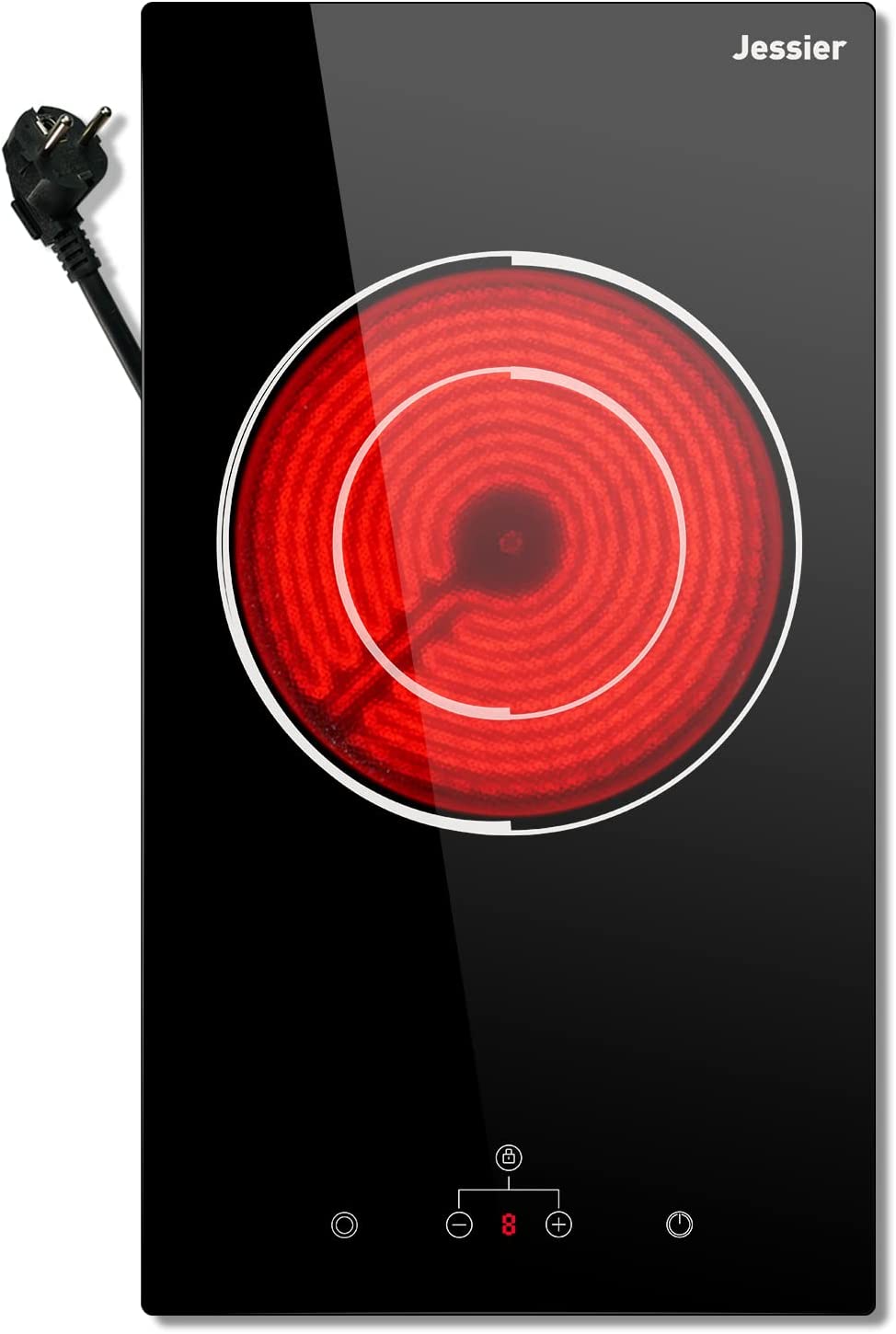 Jessier Cerankochfeld 1 Platte Glaskeramikkochfeld mit 9 Leistungsstufen, Kindersicherungen, Sensor-Touch-Steuerung, mit Stecker