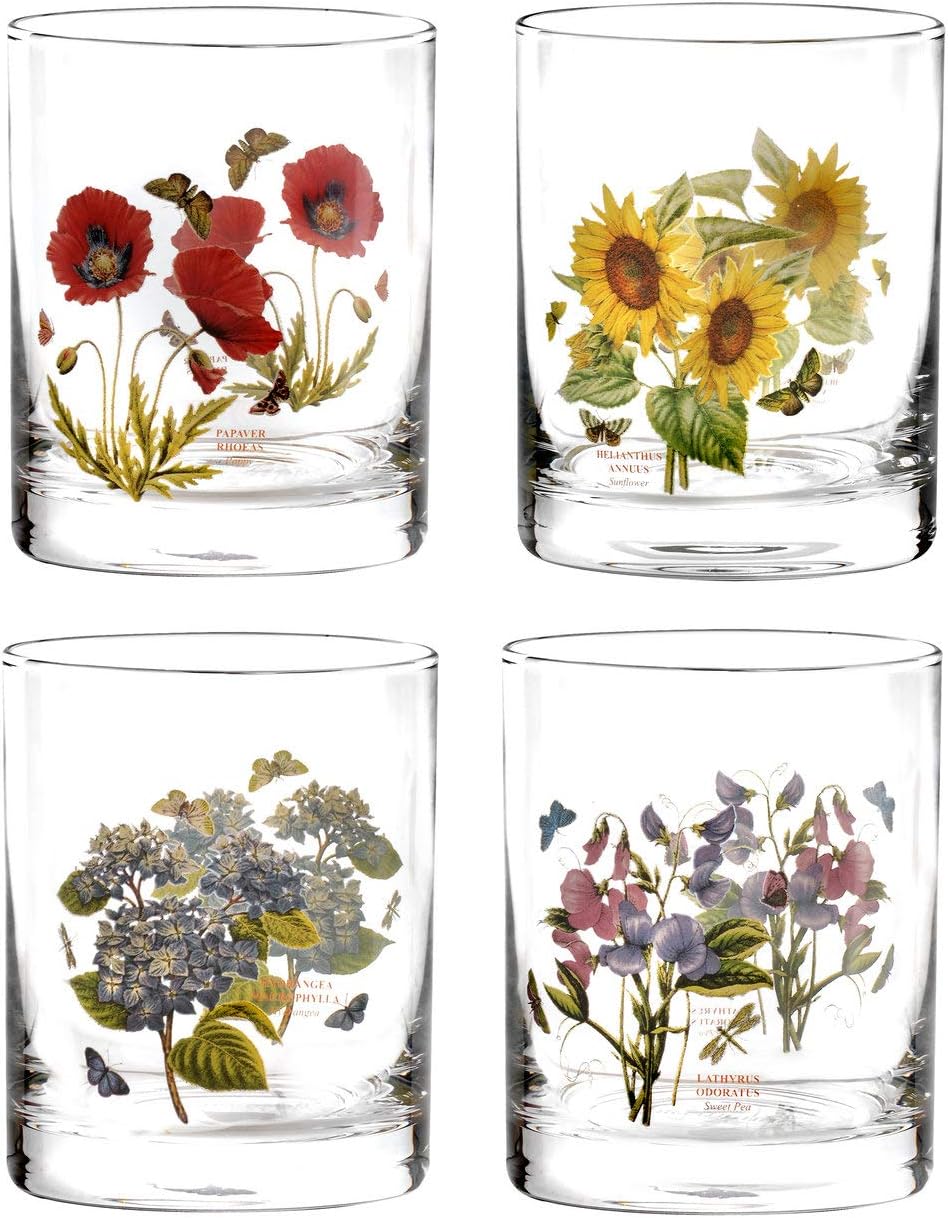 Portmeirion Botanic Garden double old fashioned tumbler floral glass set of 4
