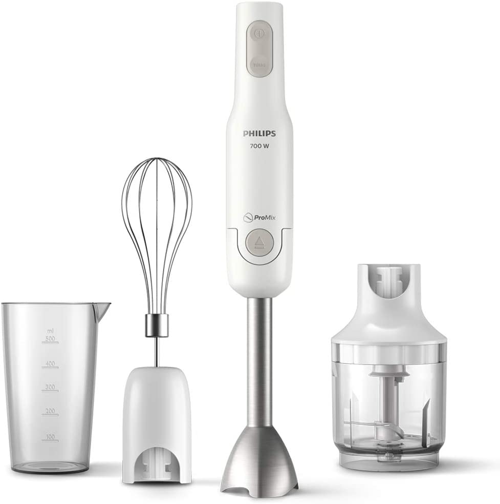 Philips Domestic Appliances Philips HR2543/00 Daily + Collection 700 W White ProMix Technology 2 Speed Settings + Turbo Metal Rod Whisk Compact Crusher Cup