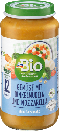 dmBio Vegetables with spelt noodles and mozzarella from the 12th month, Demeter, 250 g