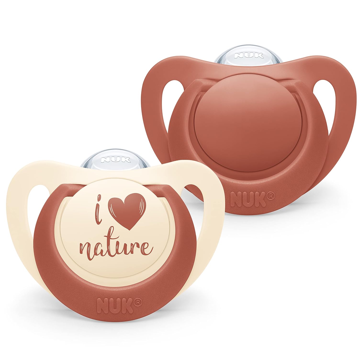 NUK for Nature Baby Dummy, Made of Sustainable Silicone, Orthodontic Shape, BPA-Free, 6-18 Months, Terracotta Red, Pack of 2