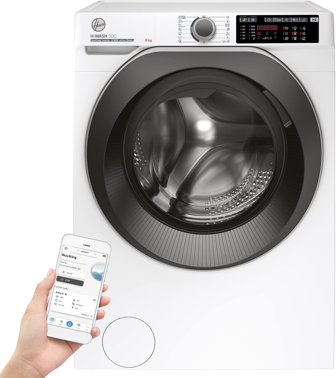 Hoover H-WASH 500 HWQ 69AMBS Washing Machine / 9 kg / 1600 rpm / Eco-Power Inverter Motor/ActiveSteam Function / Automatic Volume Plus / Aquastop / WLAN