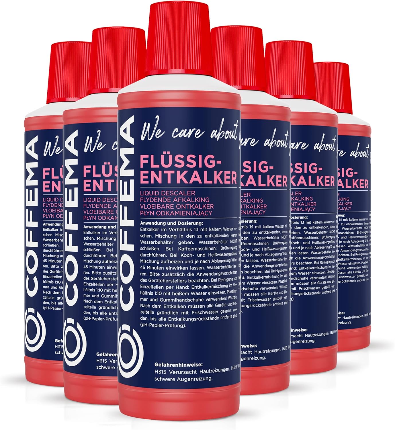COFFEMA Liquid Descaler for Fully Automatic Coffee Machines - 6 x 500 ml - with Practical Colour Indicator - for Coffee and Espresso Machines, Pad and Capsule Machines and Hot Water Boilers