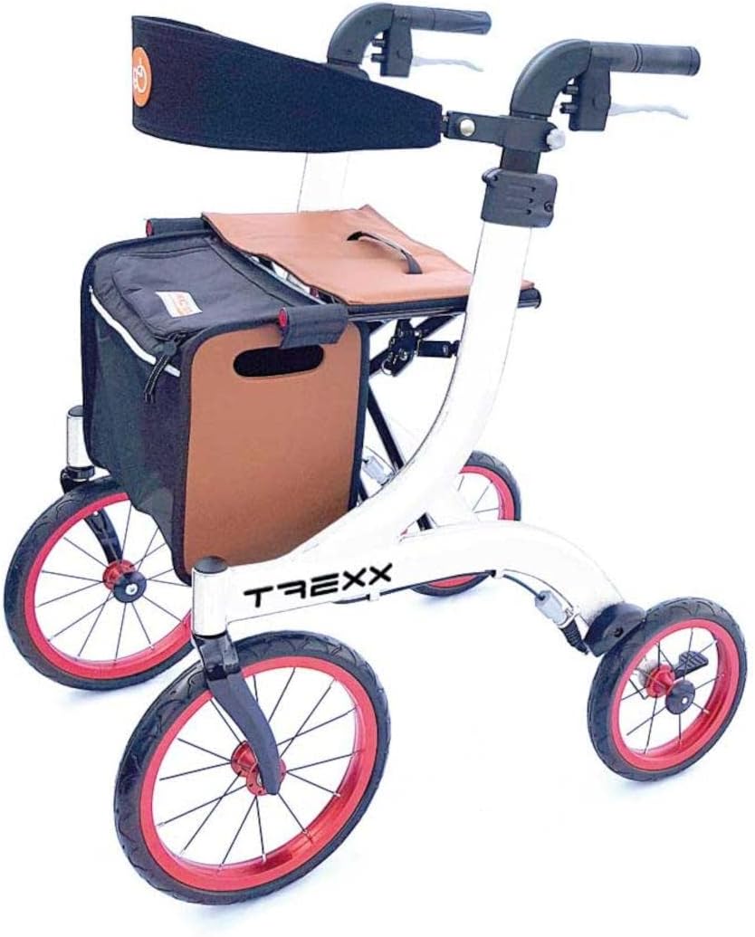 FabaCare TREXX Outdoor Rollator Foldable Lightweight Rollator Extra Large Wheels for Off-Road Safety Reflectors Elegant White