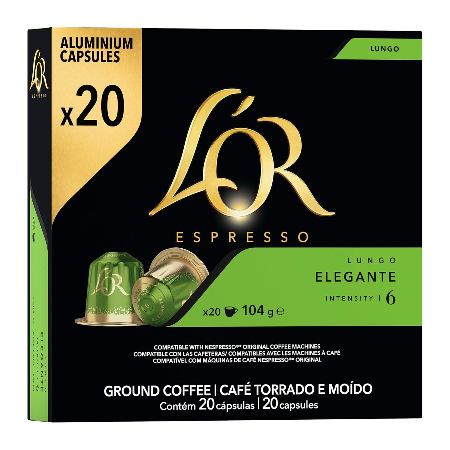 L'OR L\'OR Lungo Coffee Capsules Elegant, Fruity & Elegant, Intensity 6/13, 20 Drinks, Nespresso* Compatible Coffee Capsules, 20 Capsules