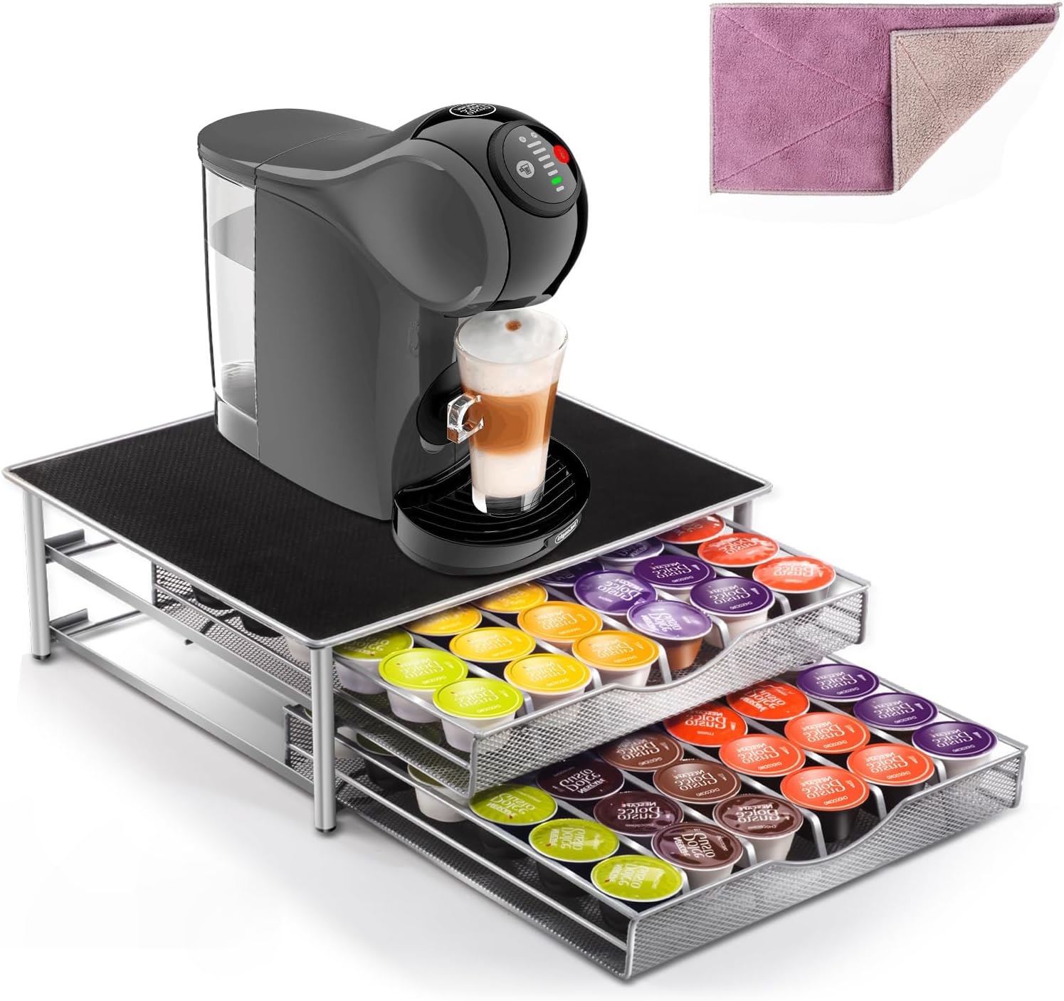 Masthome Nespresso Capsule Holder for 60 Capsules, Drawer and Coffee Maker, with 1 Extra Cleaning Cloth