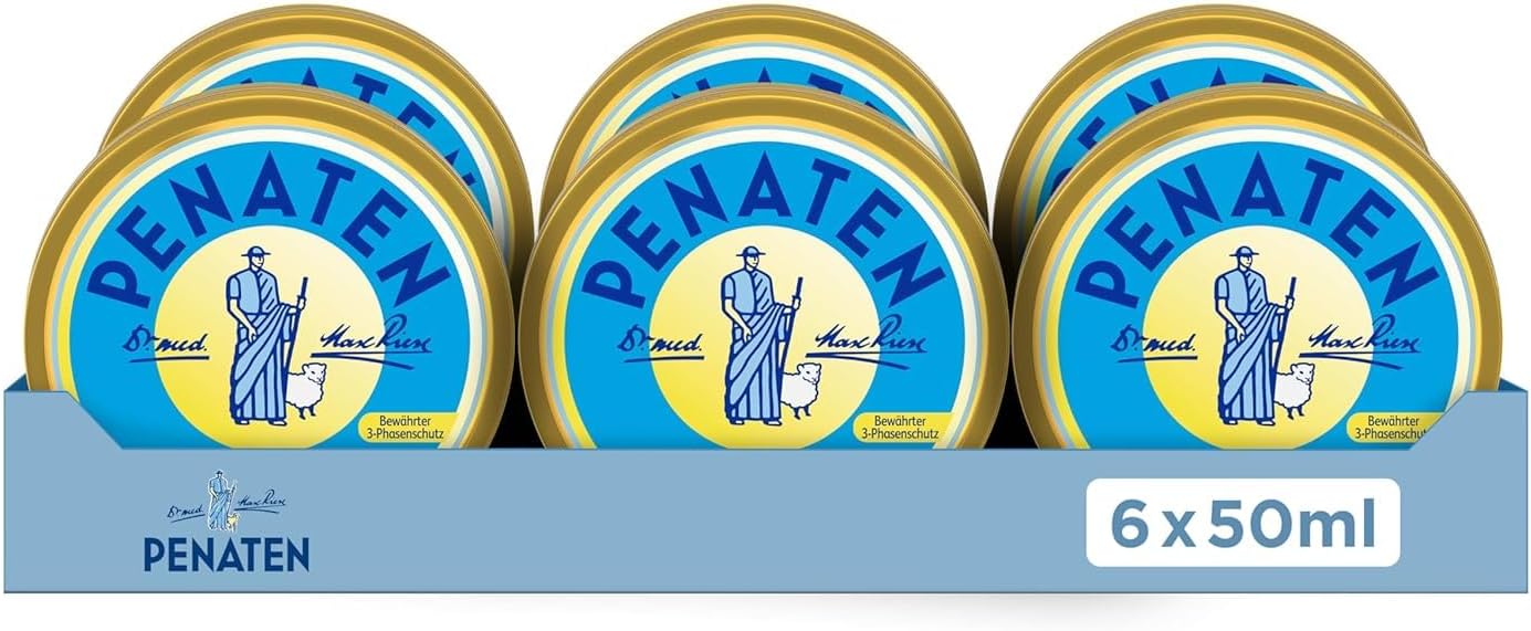 Penaten Cream (6 x 50 ml), Baby Wound Protection Cream with Moisture Protection & Skin Protection, Soothes & Protects Immediately Delicate Baby Skin Thanks to Zinc Oxide, Lanolin & Panthenol, New Formula with Proven 3-Phase Protection