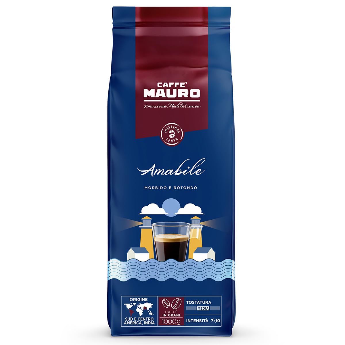 CAFFE MAURO TORREFAZIONE Caffè Mauro - Coffee Beans - 1 kg - Amabile Blend - Medium Roast - Intensity 7/10 - Made in Italy - 1 kg Pack