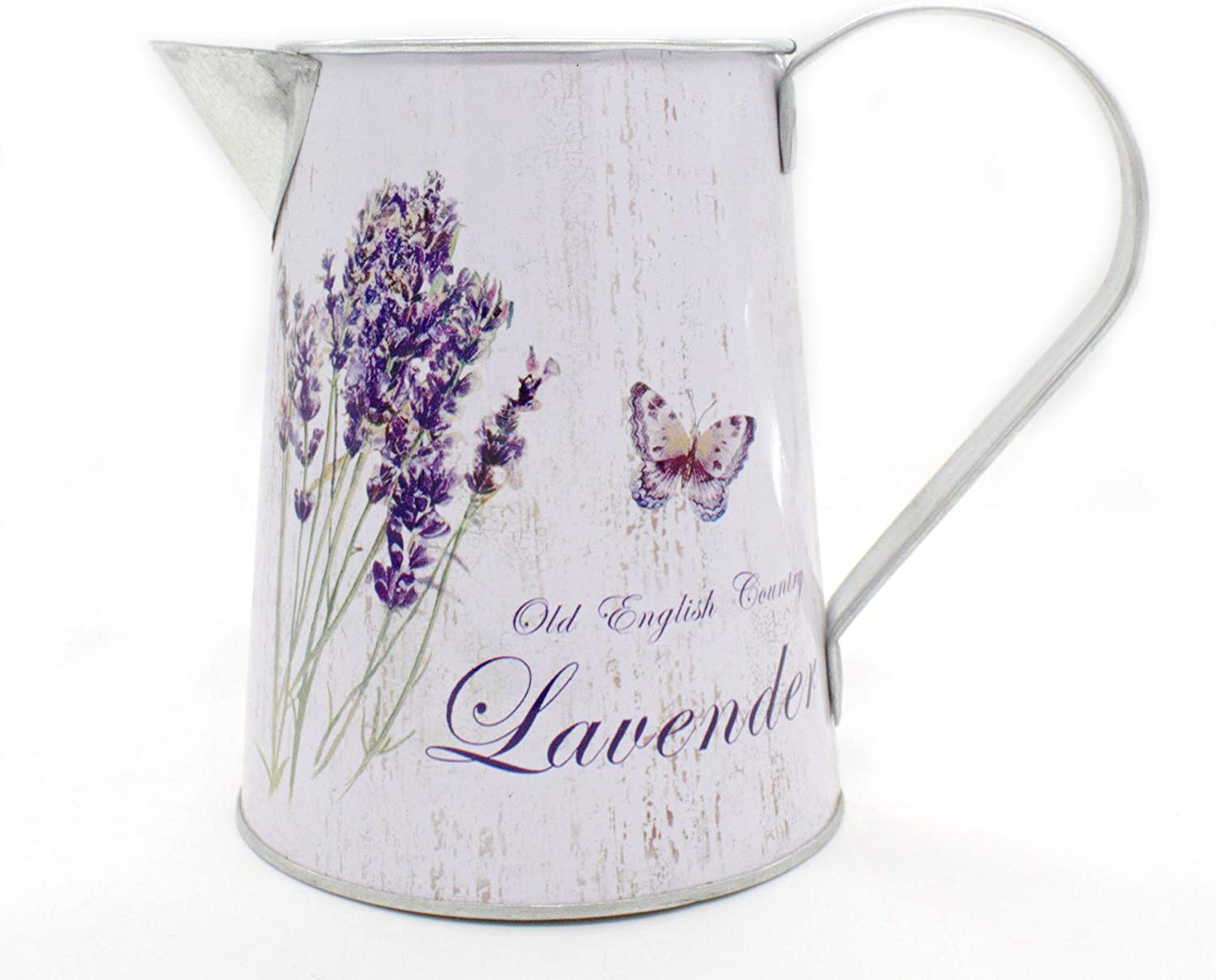 DARO DEKO Daro Decorative Metal Jug 15 Cm High, Lavender And Butterfly