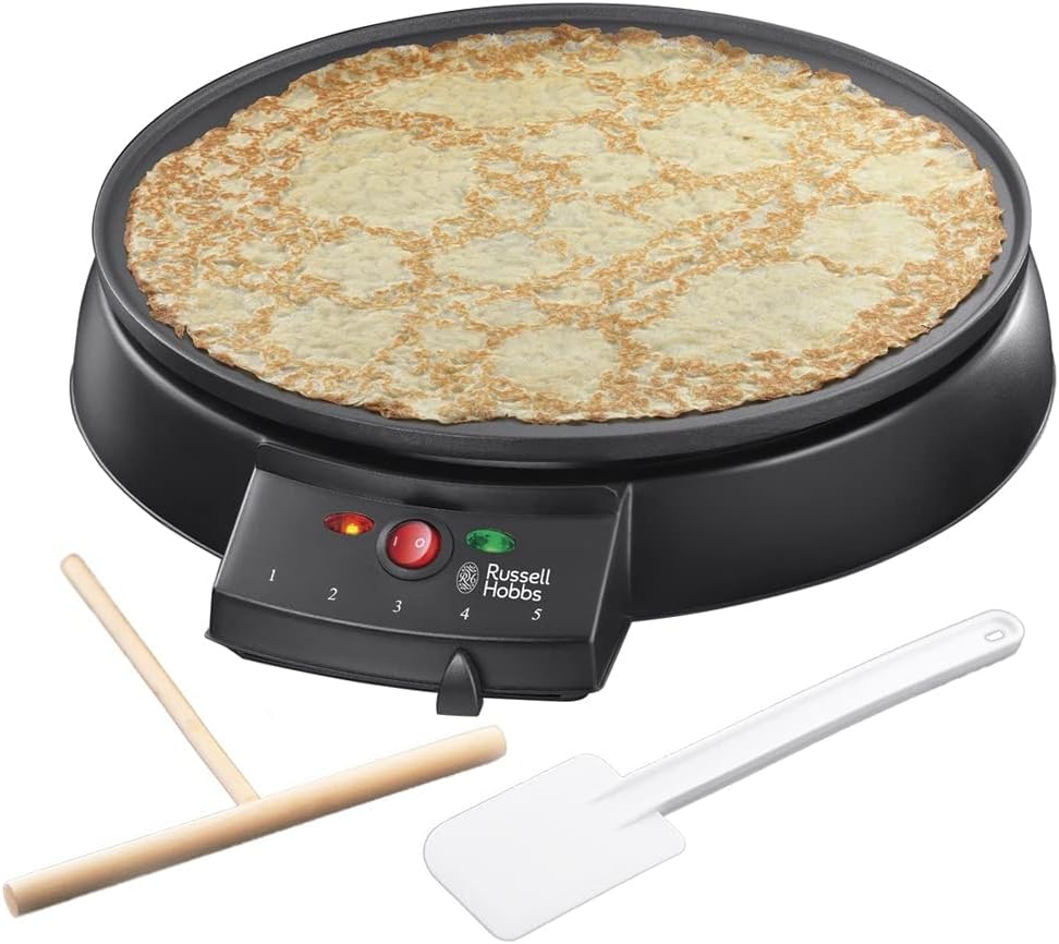 Russell Hobbs Fiesta 20920-56 Crepe Maker with Non-Stick Plate Dough Spreader and Crepe Spatula Diameter 30 cm 1000 Watt Black