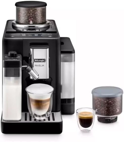 De\'Longhi Rivelia EXAM440.55.B Fully Automatic Coffee Machine with LatteCrema Milk System, Interchangeable Bean Container, 16 Coffee and Milk Drinks at the Touch of a Button, Extra Shot Function, 3.5