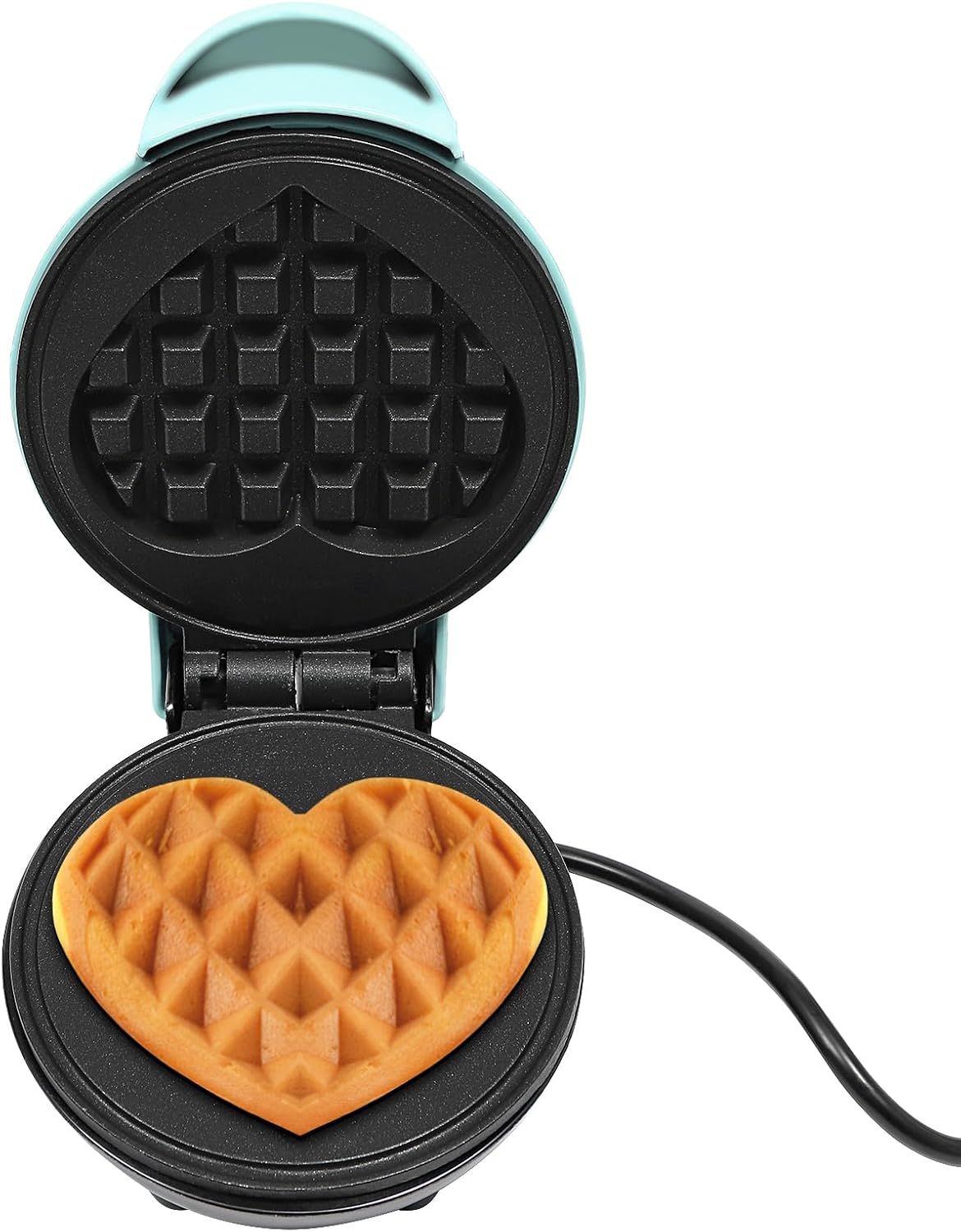 Tyvotrend Mini Heart-Shaped Waffle Iron 350 W, Waffle Maker, Electric Heart Waffle Iron with Non-Stick Coating, Double-Sided Heating, for Delicious Waffles, Sandwiches, Hamburgers (Blue)