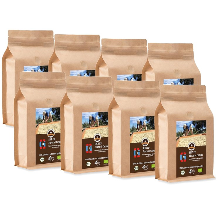 Kaffee Globetrotter Coffee Globetrotter - Organic Guatemala SHB EP Finca El Catuai - 8 x 1000 g Coarse Painting - for Fully Automatic Coffee Grinder - Roasted Coffee from Organic Cultivation | Gastropack Economy Pack