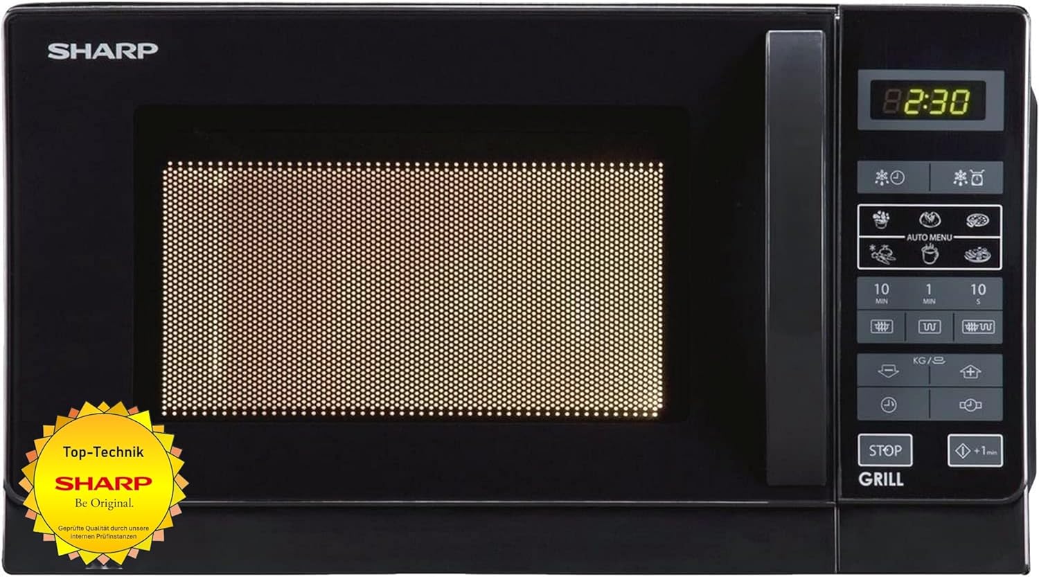 SHARP R742 BKW Microwave with Grill - 25 L, 900 W Microwave, 1000 W Quartz Grill, 6 AutoCook Programs, LED Display, Child Lock, Black, Modern Design