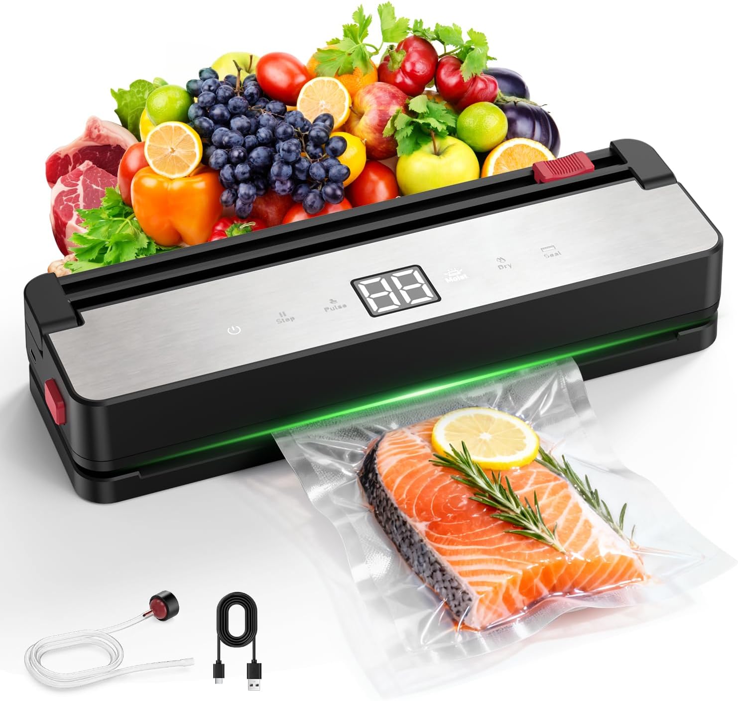 Ombrex Food Vacuum Sealer - Automatic Film Sealer with 4 Modes (Dry/Moist/Pulse/Seal), Touch Operation & 30 cm Pro Seal, Includes 15 Bags, Ideal for Meal Prep & Sous-vide