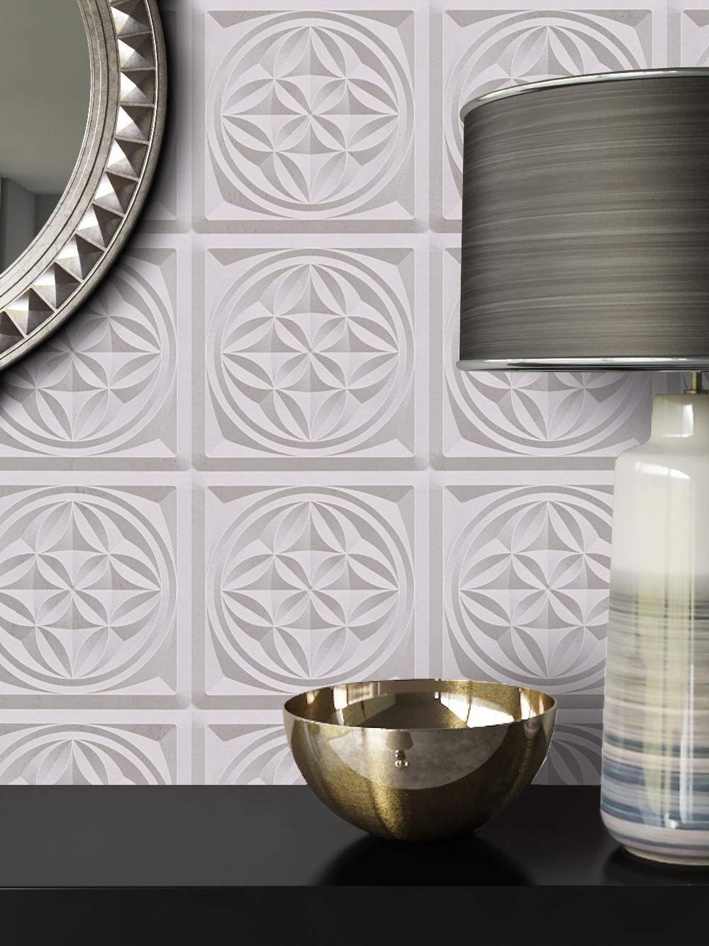 Newroom Design Newroom Grey Non-Woven Wallpaper With Metallic Graphic, Modern, Nature Fun 