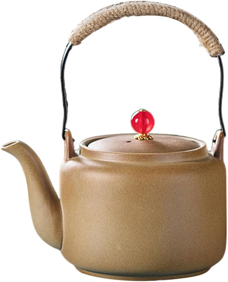Kichvoe Ceramic Teapot, Handmade Kung Fu Kettle with Handle, Farmhouse Tea Kettle for Loose Tea Leaves, Stoneware Water Pot, Flowering Tea Maker for Tea Lovers, Gifts