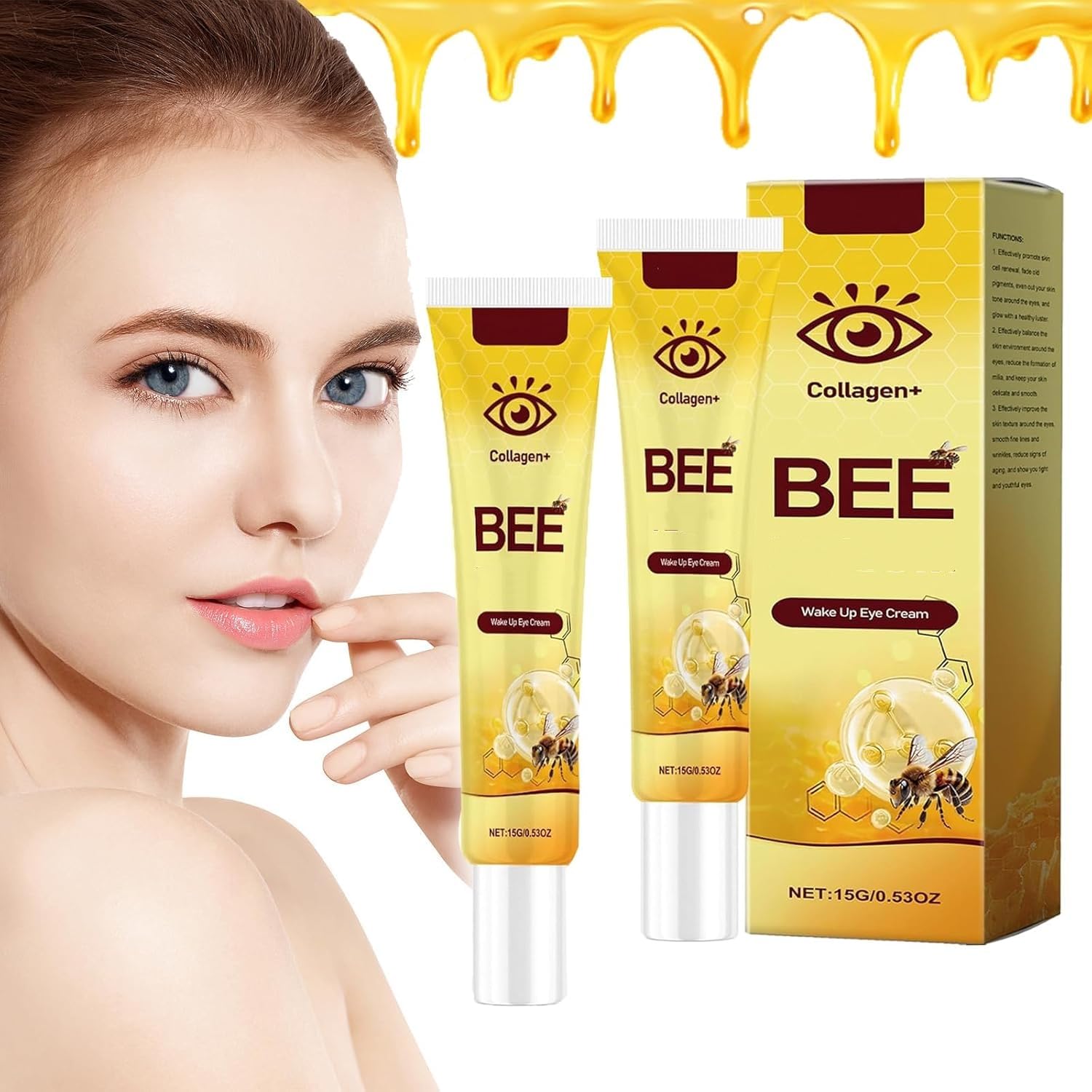 ERISAMO Flysmus Collagen Bee Wake Up Eye Cream, Bee Under Eye Cream, Temporary Firming Eye Cream, Anti-Ageing Eye Treatment, Reduces Wrinkles, Puffiness & Dark Circles (2 Pieces, 1)