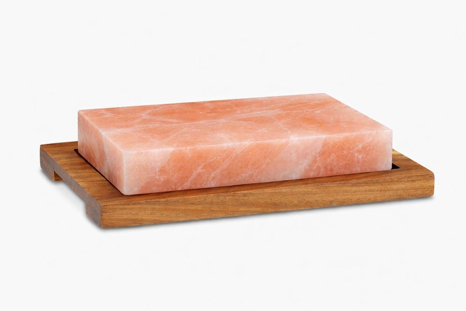 Salt Stone Grill Stone 20 × 10 × 5 cm with Wooden Board - Natural Salt Stone for Grilling, Cooking & Serving Fish, Meat & Vegetables