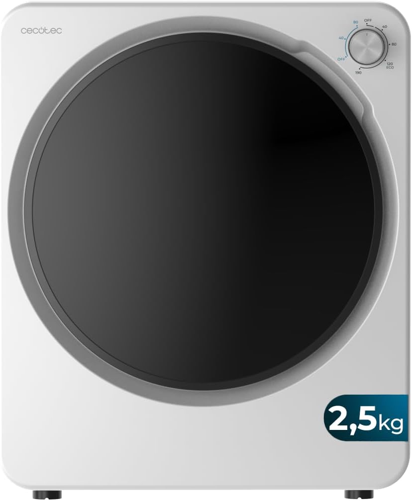 Cecotec Bolero DressCode Dry Mini Tumble Dryer, 2.5 kg, 950 W, 6 Programs, ECO Program, Intuitive Knob Control, Quick Drying and Efficient, Ideal for Small Spaces, White