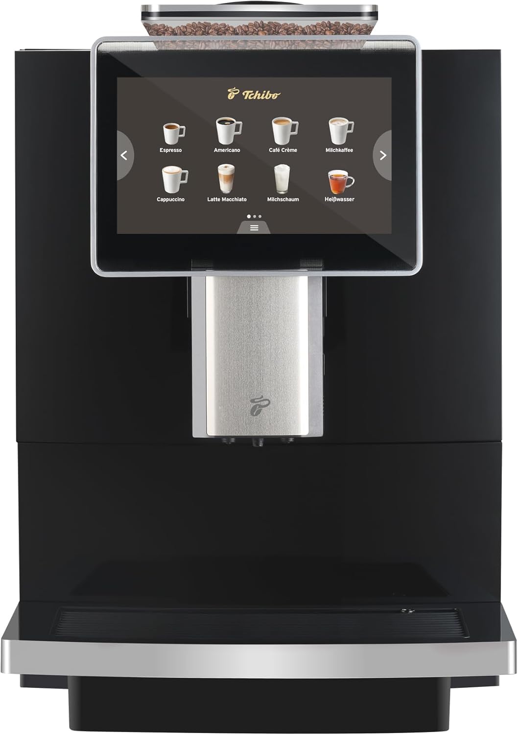 Tchibo Office Fully Automatic Coffee Machine with Water Filter, Ceramic Grinder, Color Touch Display, 1500 Watt, Creamy Milk Foam Function, 2 L Water Tank, 30 Cups a Day, Black