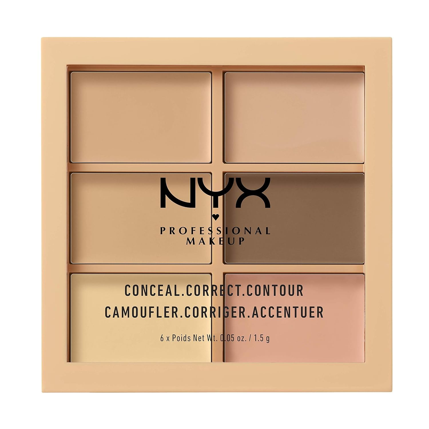 NYX Professional Makeup Conceal, Correct, Contour Palette, Six Shades, Creamy Texture, Undertones, Light