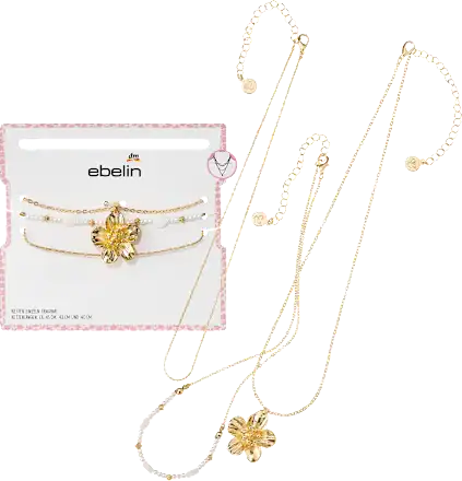 ebelin Necklaces with flower & pearls, 3 pieces