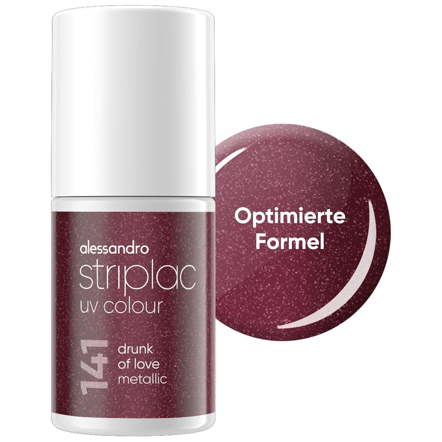 alessandro Striplac UV Nail Polish Drunk of Love Metallic - Opaque & Scratch Resistant up to 15 Days - Easy Application - Gentle Peel Technology - Vegan - Red, 6.5 ml