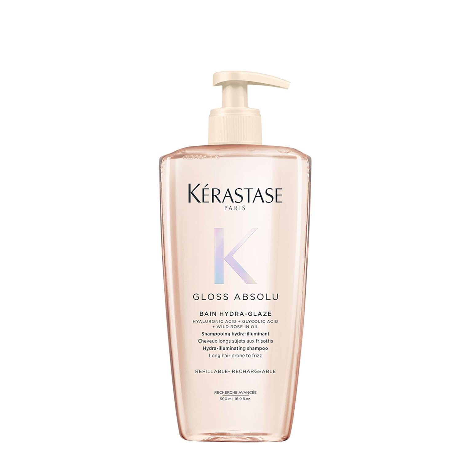 Restaxil Kérastase Gloss Absolu Bain Hydra-Glaze, Shampoo for Long, Frizz Prone Hair, with Hyaluronic Acid, Glycolic Acid and Wild Rose Oil, for Intense Shine and Volume, 500 ml