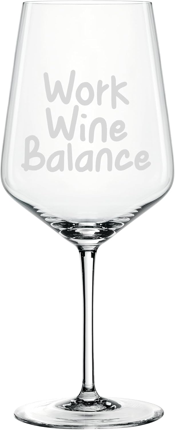 Spiegelau & Nachtmann Style Wine Glass 630 ml with Engraving Work Wine Balance - Funny Gift for Wine Lovers - Glass with Saying - Birthday Gift for Him and Her (Work Wine Balance)