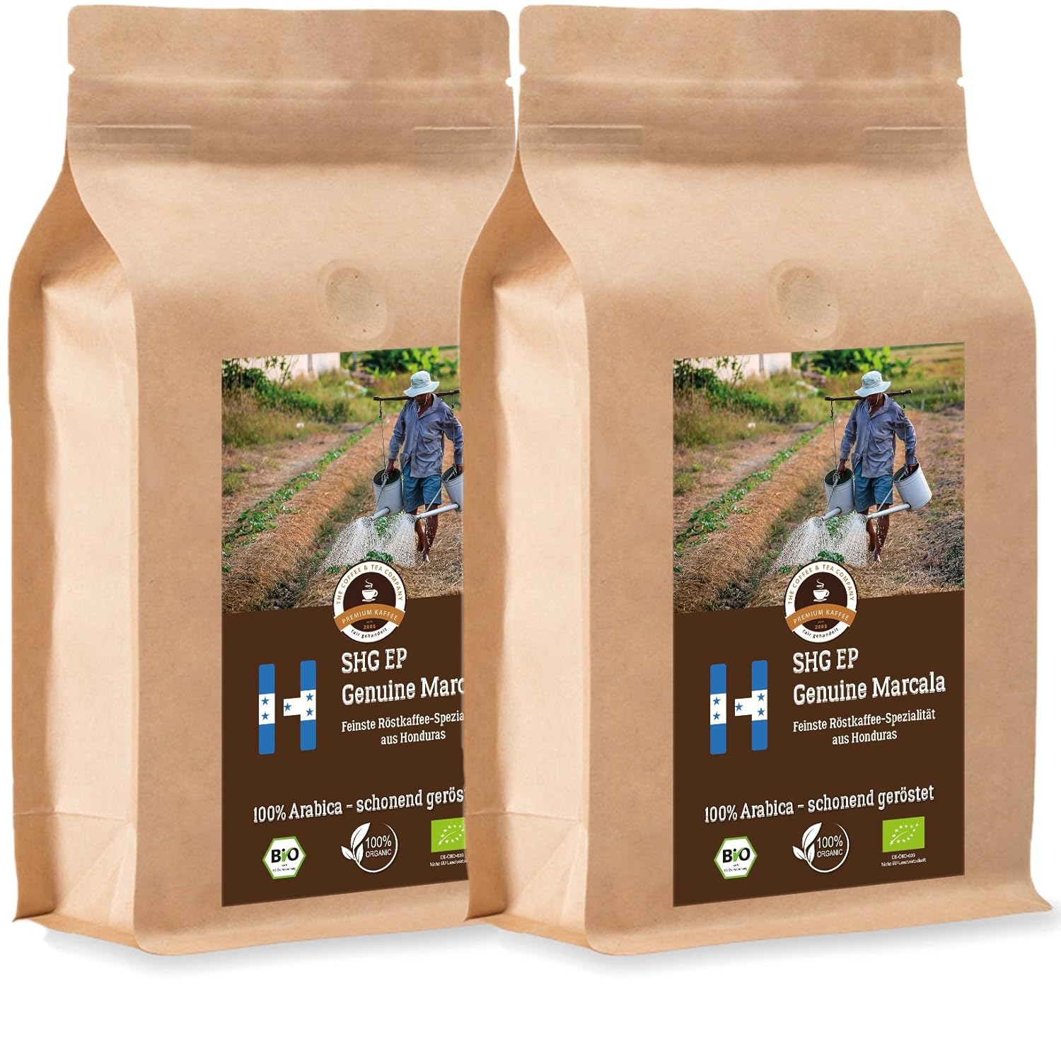 Kaffee Globetrotter Coffee Globetrotter - Organic Honduras Genuine Marcala - 2 x 1000 g Very Fine Ground - for Fully Automatic Coffee Grinder - Roasted Coffee from Organic Cultivation | Refill Pack Economy Pack