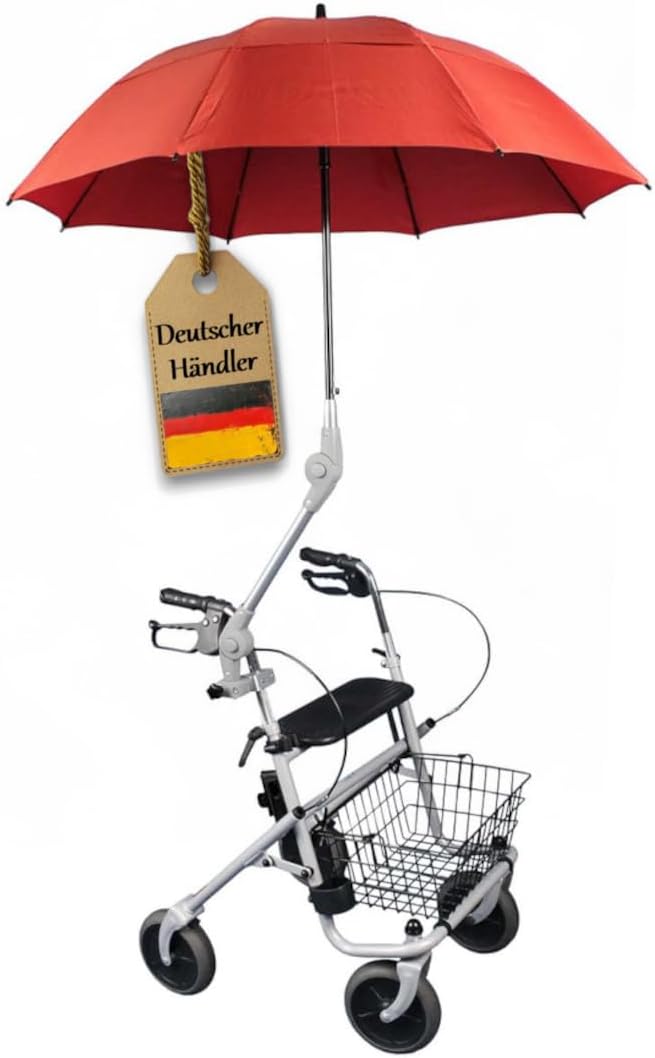 FabaCare Rollator Umbrella Protector Umbrella for Walkers Umbrella with Holder Red