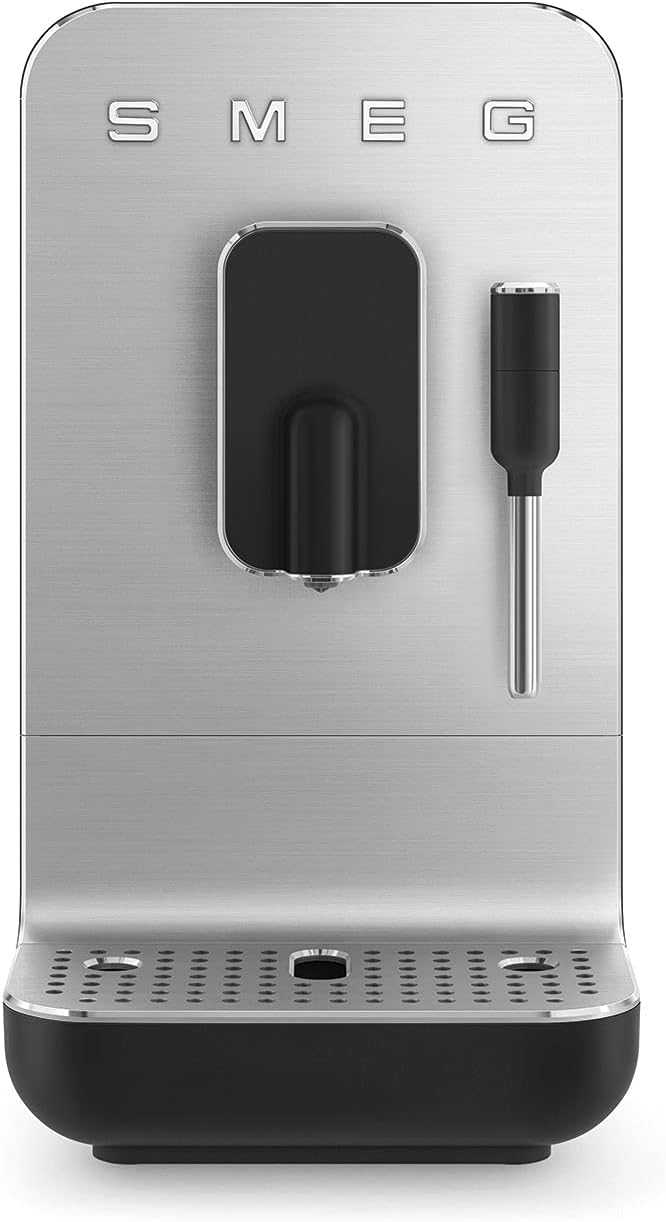 Smeg, BCC12BLMEU Automatic Espresso Machine, Steam Function, Integrated Coffee Grinder, Thermoblock System, 1.4 Liter Tank, Removable Drip Drawer, Compact Size, 1350 W, Black