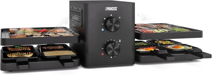Princess Raclette Purify, 8 People, Integrated Air Filter System, Adjustable Thermostat, Dishwasher Safe Parts, Non-Stick Coating, 2 m Cable, Modern Design, Overheating Protection, 162660